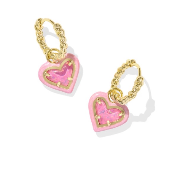Kendra Scott Gold and Pink Heart Hoop Earrings - Picture 3 of 3